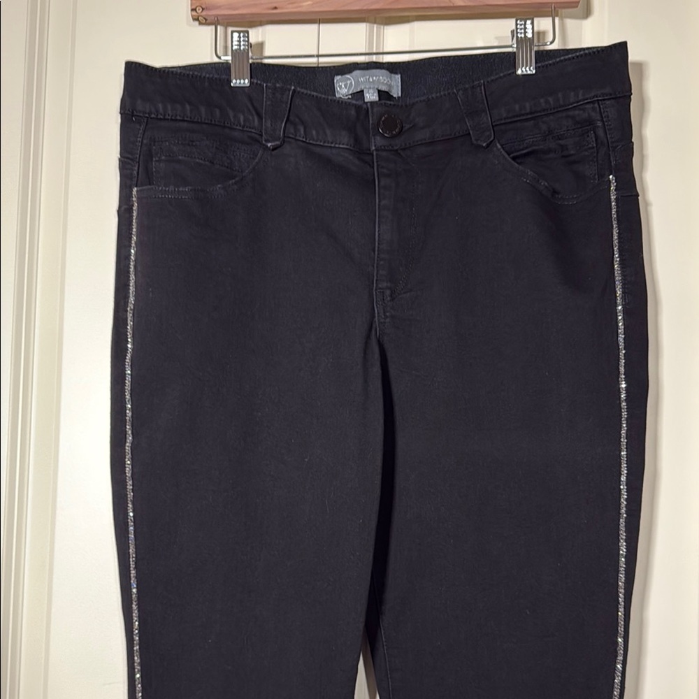 Wit & Wisdom Black w/Sparkle Tuxedo Stripe Ankle Cropped Jeans - Picture 4 of 16